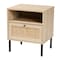 Baxton Studio Caterina MidCentury Transitional Natural Brown Finished Wood and Natural Rattan 1Door Nightstand 220-12861-ZORO - alternate 10